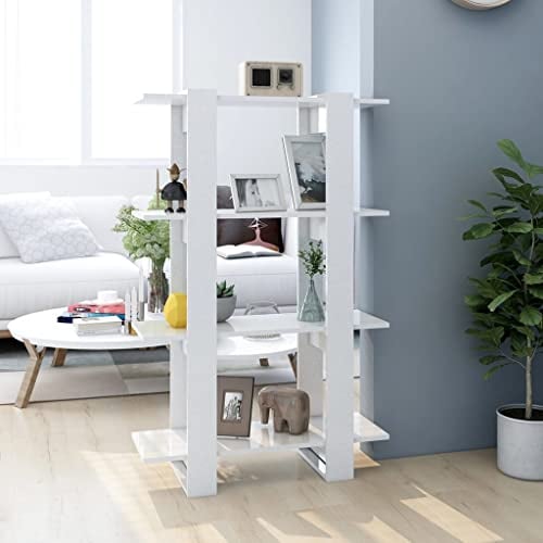 CKioict Eckvitrine Modernes Standregal Wohnzimmermöbel Bücherregal/Raumteiler Hochglanz-Weiß 80x30x123,5cmfür Wohnzimmer, Schlafzimmer, Büro