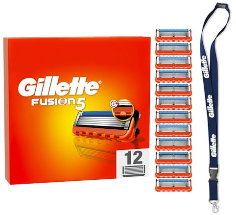 Gillette Fusion 5 ProGlide, LAMETTE DA BARBA, 12 RICAMBI (da 5 Lame), Delicatezza Elevata con TECNOLOGIA FLEXBALL, Fino a 1 MESE di RASATURA con 1 Lametta, con PENNA INCLUSA, IDEA REGALO UOMO
