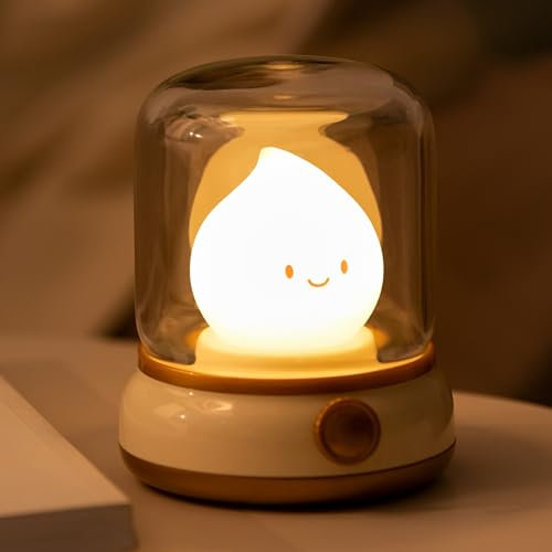 WUYOR Kids Night Light Retro Kerosene Lamp LED Rechargeable Night Light with Timer Dimmable Nursery Light for Bedroom Decoration,Yellow