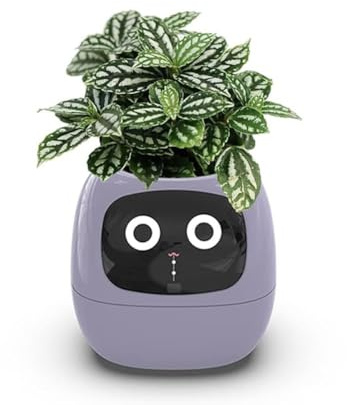 Intelligent Plant Pot, Smart Flowerpot, AI Planter with 49 Expressions, 7 Smart Sensors, LCD Screen, APP Control, Time Date Weather Display (Purple)