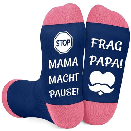 ZEACKUQ Muttertagsgeschenk für Mama zum Geburtstag Muttertag Lustige Geschenke für Frauen Socken mit Spruch MAMA MACHT PAUSE FRAG PAPA, Geburtstagsgeschenk Muttertagsgeschenke für Mama