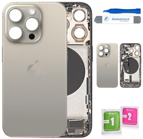 Globalstock - Vitre Arrière de Cache Batterie pour iPhone 15 Pro - Remplacement Titane Naturel avec Support, NFC, Adhésif et Kit Outils