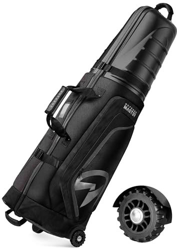 OutdoorMaster Golf Reisetaschen für Fluglinien mit Rädern und Hartem Oberem Koffer, Schützen Golfschläger, Leicht und Sinfach zu Manövrieren, Version aktualisieren, Rock-Schwarz