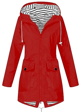 KOG Übergangsjacke Damen Regenjacke Wasserdicht Regenmantel Windbreaker mit Kapuze Fahrradjacke Regencape Regenjacken Windjacke Wanderjacke Outdoor Jacken Prime Rot XXL