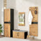 SUKY Garderoben Set 4-teilig mit Spiegel und Sitzbank, Garderobenmöbel, Garderoben-Set, Stylishe Kompaktgarderobe mit 4 Kleiderhaken, Praktischer Wandgarderobe, Stangen und Ablage