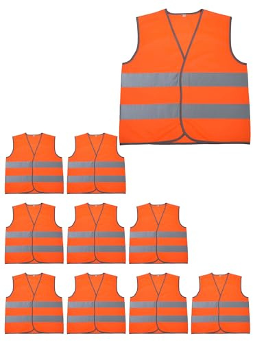 Adigau High Viz Hi Vest Kinder Warnweste Verkehr Sicherheitsweste leichtes atmungsaktives Design füR verschiedene Outdoor-Aktivitäten Night Reflective Vest 10er Pack Orange M