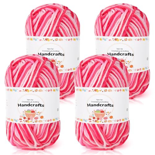Aeelike 200g(4x50g) Handstrickgarn Zum Stricken Farbverlauf, 5Ply Acrylwolle Baumwolle zum Häkeln und Kunsthandwerk, Bunt Häkelgarn Wolle Set, Helles Rosa Weiß