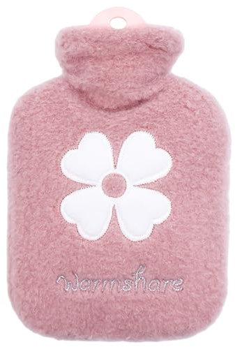 Hot Water Bottle With Cover, 500ml Small Fluffy Mini Water Bag With Soft Fleece Cover for Cramps, Pain Relief, Hot and Cold Compress, Hand Feet Warmer