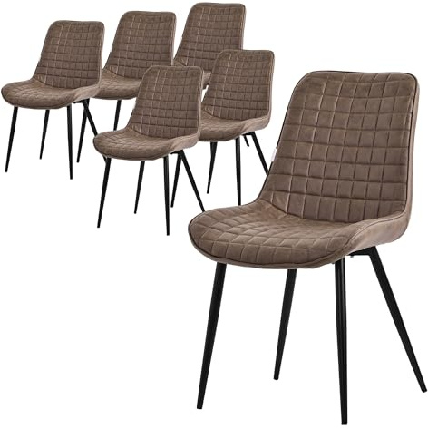 ML-Design Esszimmerstühle 6er Set Braun, Sitzfläche aus Kunstleder, Schwarzes Stahlgestell, Küchenstühle mit Rückenlehne, Wohnzimmerstühle, Polsterstühle für Esszimmer Küche Büro, Gepolsterte Sessel