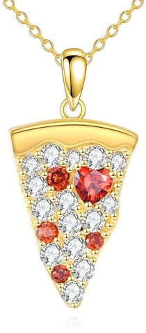 VENACOLY Pizza Halskette 925 Sterling Silber, Pizza Anhänger Halskette, Zirkon Pizza Lebensmittel Schmuck Geschenke für Damen Frauen Pizza Liebhaber.
