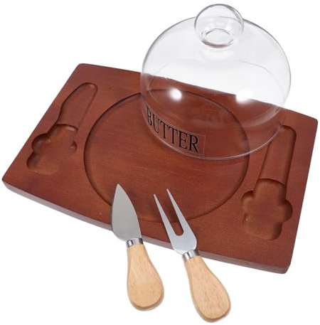 COLLBATH Juego de Esparcidor de Mantequilla Y Caja de Almacenamiento Recipiente Hermético de Madera para Mantequilla Tapa en Forma de Cúpula Mantequera para Refrigerador Recipiente para Queso