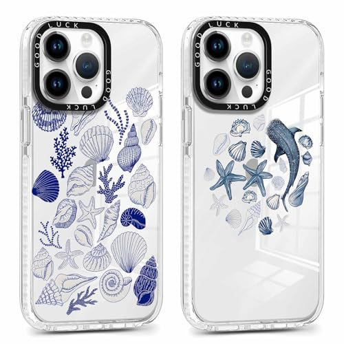 Phoona 2 pezzi Cover per iPhone 13 Pro 6,1'', Cellulare Trasparente Silicone Morbido Custodia per telefono Aesthetic Conchiglia Motivo Disegno Protezione Antiurto AntiGraffio Case per Ragazze
