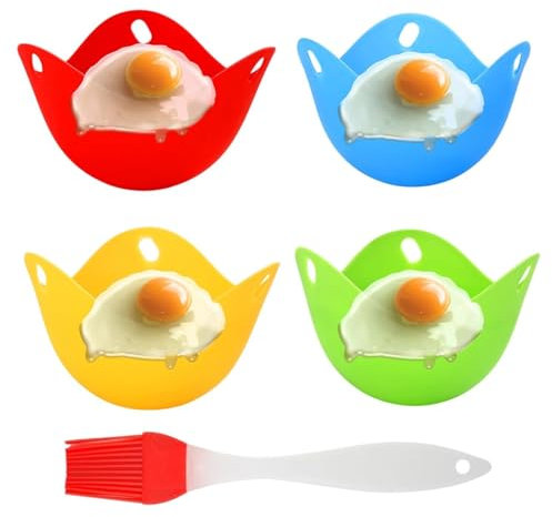 4 Pezzi Silicone Egg Poacher Antiaderenti, Cuoci Uova Microonde, Per Microonde O Piano Cottura, Materiale Alimentare Senza Bpa, Stampo Uova Per Colazione O Cottura A Vapore, Con Pennello In Silicone