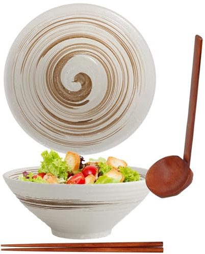 Ramen Bowl Set di ciotole giapponesi, in ceramica, Ramen Bowl con cucchiaio, 1200 ml, ciotola per rame, ciotole per cereali, insalata