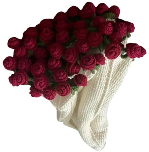 HItianya Crochet Flowers Rose Bouquet Blanket Handmade, Leichte, Romantische Rosenstraußdecke & Häkelset, DIY-Straußdecke, für Muttertag, Geburtstag, Heimdekoration (Rot, Materialpaket)