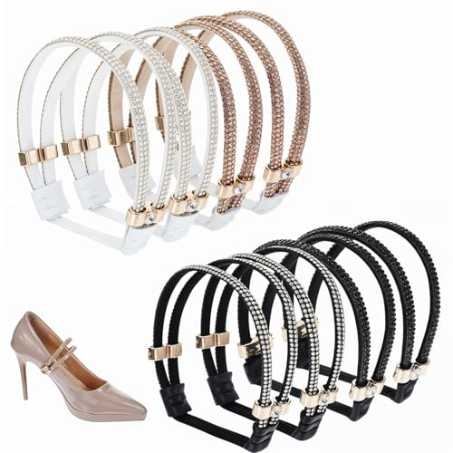 HJZHII 8 st högklackade skoremmar, strass sko spets avtagbart bälte elastiska glänsande snören för högklackade sandaler tofflor anti-lösa skor remmar lösa skor kvinnor flickor