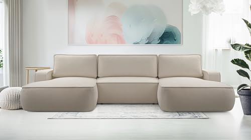 AXLIVING Ablia Sofa U-Form mit Schlaffunktion Beige