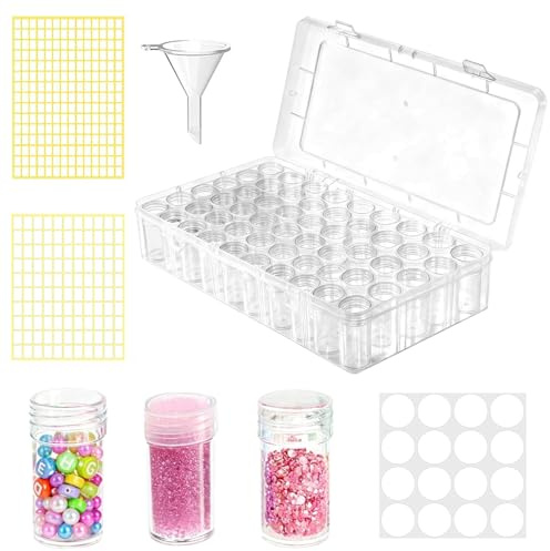 Diamond Art Storage Box with 60 Slots, Portable Transparent Diamond Art Accessories Storage Box, Bead Organizer Boxes for DIY Crafts Diamonds Beads Jewelry Jewellery Box, with Stickers and Funnel