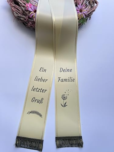 (19 Farbe Auswahl) SuperSatin Trauerschleife mit Text personalisiert, Grabsgesteckband bedruckt nach Wunschtext, Urnen- Grabstrausschleife, Kranzschleife (Cremefarben, 75mm)