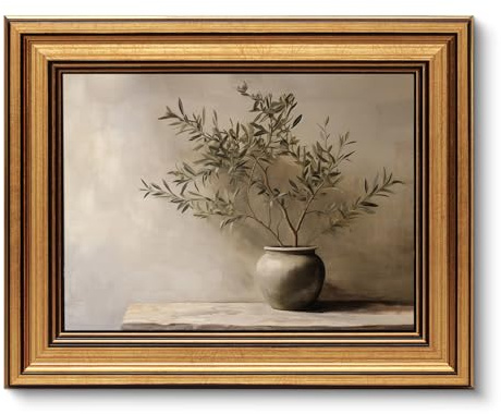 ARPEOTCY Vintage Goldener Rahmen Wandbilder Wohnzimmer, Wanddeko mit, Leinwand Bilder Wandbilder für Wohnzimmer & Schlafzimmer, Tontopf 25.5L x 20.5W