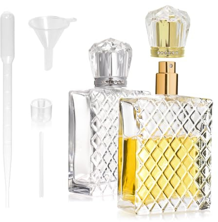 LUBOXIN 2 Stück Parfümzerstäuber Nachfüllbar 100ml Parfum Flakon Leer | Portable Refillable Krone Deckel Perfume Bottle Perfume Atomizer mit Trichter, Pipetten und Spenderpumpe(Silber und Gold)