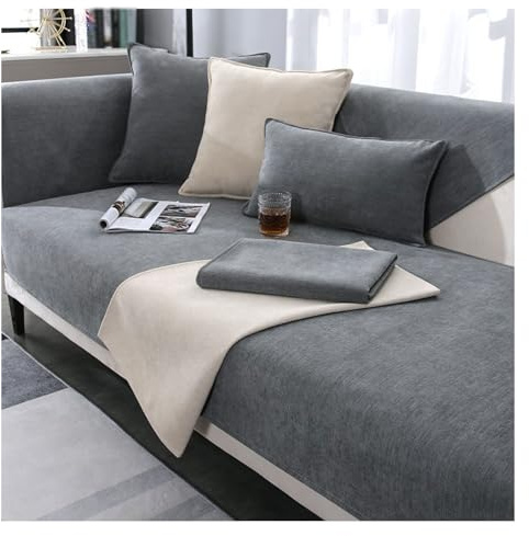 uyeoco 1/2/3/4 Sitzer Sofa Überzug Weiche Chenille Sofabezug - Hund Katze Sofaschoner Anti Rutsch Vintage Couch Überzug für U Form/Wendbar L Form Sektionssofa Sofaschutz(Grau,70x210cm)