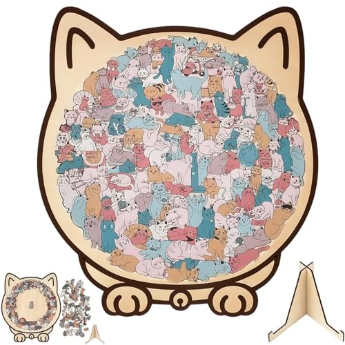 Mini Puzzle Erwachsene, Katzenförmiges Holzpuzzle, Wooden Puzzle für Entspannung und Dekoration, 1 Set Holz Puzzle für Katzenliebhaber