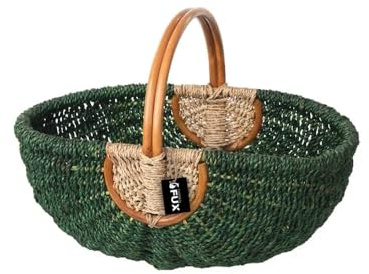Henkelkorb groß oval Seegras grün natur geflochten Rattan Griff 50x34cm