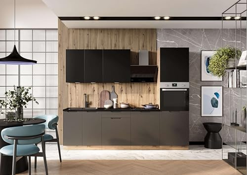 Genérico Muebles de Cocina Completa 260 cms Color Mocca y Negro Torre Horno ref-02