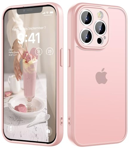 HGH für iPhone 13 Pro Max Hülle, Vollständiger Kameraschutz Stoßfest Kratzfest Anti-Fingerabdruck Transluzente Rückseite Matt Handyhülle für iPhone 13 Pro Max Case 6,7 Zoll, Rosa