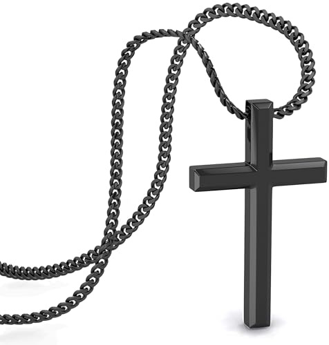 SERASAR Damen Halskette Schwarz Frauen Kette Schwarze Kreuz Schmuck Hals Mädchen Panzer Christen Cross Chain Hochzeit Stag Reif