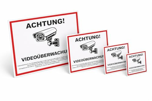 Videoüberwachung Aufkleber Sticker wetterfest & wasserabweisend Warnschild Hinweisschild Kamera-Überwachung Für Innen und Außenbereich (1x DSGVO A5, 1x DSGVO A6, 2x DSGVO A7)