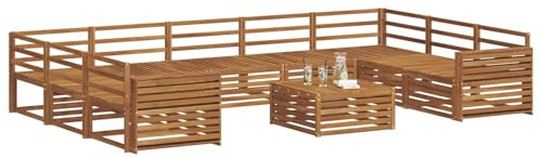 vidaXL Sofagarnituren 10 pcs Natur Massivholz Akazie, Moderner Garten-Sofa, Outdoor-Sitzgruppe, Lounge-Set für die Terrasse, bequem und robust