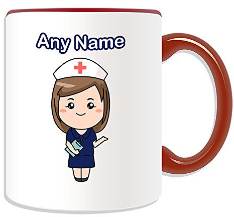 UniGift Taza de regalo para personalizar, diseño de enfermera + nombre, varios colores disponibles , cerámica, Rojo