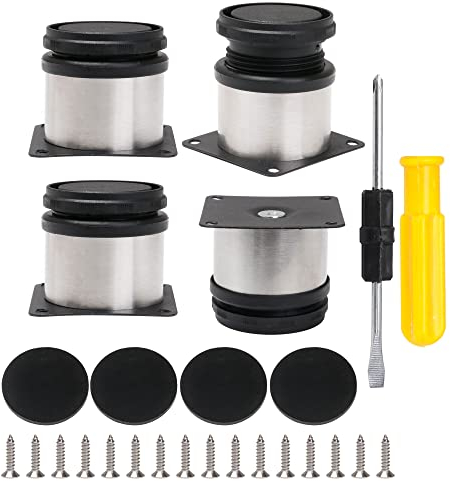 BQLZR Furniture Cabinet Metal Legs Adjustable Stainless Steel Kitchen Feet Round Black and Silver 50 x 50mm Pack of 4