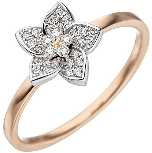 Jobo Damen-Ring Blume aus 14 Karat 585 Gold Bicolor mit 30 Diamanten Größe 50