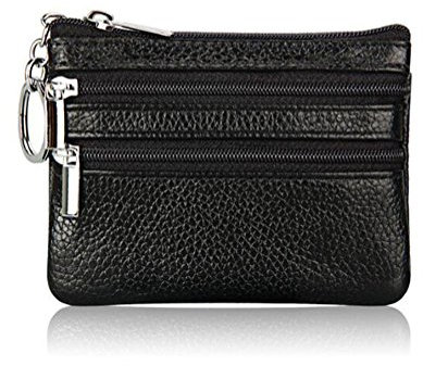 AprinCtempsD Petit Porte-Monnaie en Cuir Véritable Portefeuille Mini Zippé avec Porte-Clés pour Femme Homme (Noir)