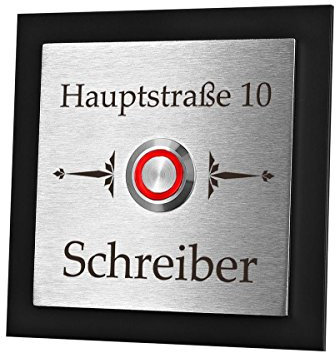 polar-effekt Personalisierte Türklingel aus Edelstahl V2a und Acryl - Klingelschild mit Gravur – Klingelknopf ROT - Klingelplatte Geschenk zum Einzug [mit Edelstahlklammer] Motiv: simpel modern