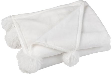 J-Line Plaid Pompom - Polyester - Weiß