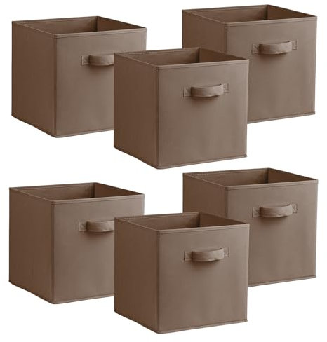 Urban Living Multi Purpose 31cm Cubic Storage Box Collapsible Organiser Storage Cube Basket Bin for Clothes, Toys, Books, DVDs, Bedding, Towels and More... (Brown x6)
