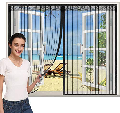 CHENG Fliegengitter tür magnetisch 110x205cm, Insektenschutz Tür mit Klettband Insektenschutz Mückenschutz für Fenster, Schwarz
