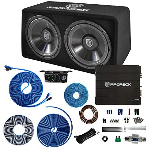 PRORECK PR-122M 1500W Dual 12 Car Subwoofer Enclosure Audio with Subwoofer，Mono Block Amplifier and Wiring Installation Kit