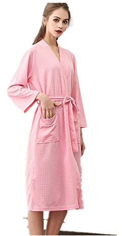 HAIBI Damen Bademantel Morgenmantel Ladies Suck Water Kimono Lovers Spring Summer Waffle Bathrobes Nightgowns Plus Size Spa Bath Robe,Rose Red,XL