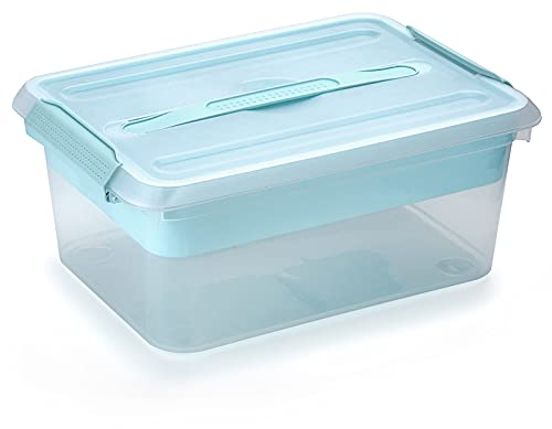 IGNPION Plastic Craft storage Box with Dividers Tray Stackable Craft Storage Organiser with Carry Handle Storage Containers for Art & Craft, Cosmetic, Toys, Sewing Accessories, Transparent +Blue