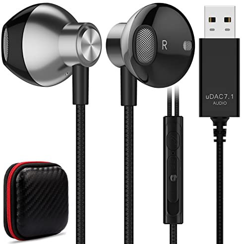 TITACUTE USB Earphones for PC, Computer Earphones for Laptop USB A Headphone with Mic Mute Volum Control Wired Earbuds Nosing Canceling Cord Headset for Desktop Game Office School Online Meeting Black