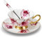 Jiotouhu Série Fleur Phalaenopsis, Ensemble Tasse Soucoupe Porcelaine Anglaise à la Cendre d'os, Bone Chine Service à Thé Café,avec Cuillère- 1 Set 200ml