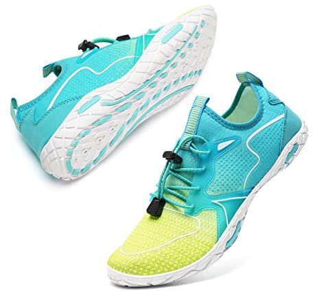 WateLves Badeschuhe Herren Damen Barfußschuhe Wasserschuhe Schwimmschuhe Strandschuhe für Surfen,Tauchen,Bootfahren,Gymnastik Fitness (Blau Gelb, 38EU)