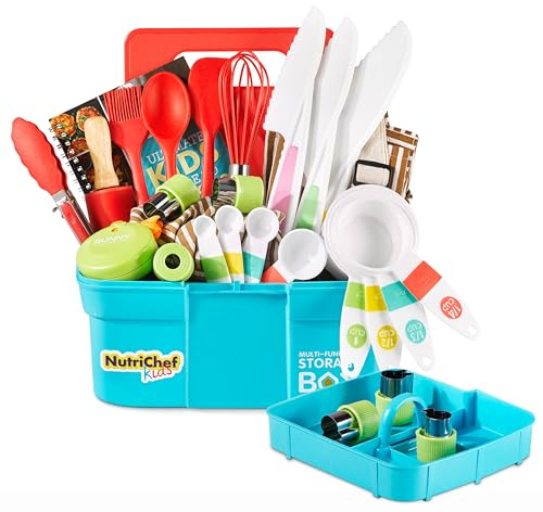 NutriChef Kit Cuisine Enfant et Pâtisserie – Set Complet avec Tablier Little Chef, Livre de Recettes, Couteaux Nylon et Ustensiles, dès 4 Ans