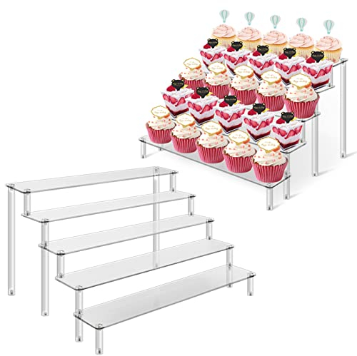 JOENCOST 2 Stücke 5-stufig Acryl Riser Display Regal Ständer, Transparente Acrylständer Riser Regal, Display Regal Organizer für Nagellack Kosmetik Kunsthandwerk Cupcake Buffets Dessert Modell