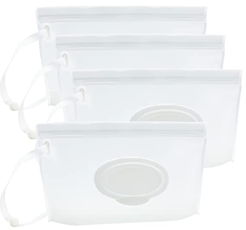 ULVBABI Tragbarer Feuchttücher-Spender (4 Stück), wiederverwendbare Baby-Windel Entsorgungsbeutel, nachfüllbar, persönlicher Reise-Clutch-Spenderhalter (Clear Pattern)